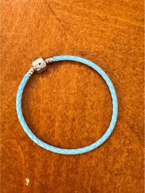 Light Blue Braided PU  Leather Bracelet with Silver Tone Clasp 228